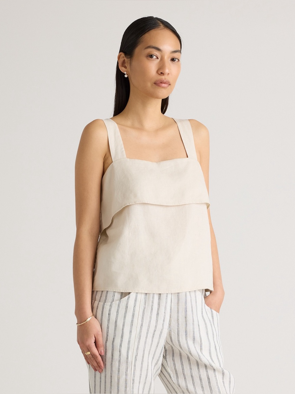 Quince Women's 100% European Linen Square Neck Tank Sand Size XL NWT